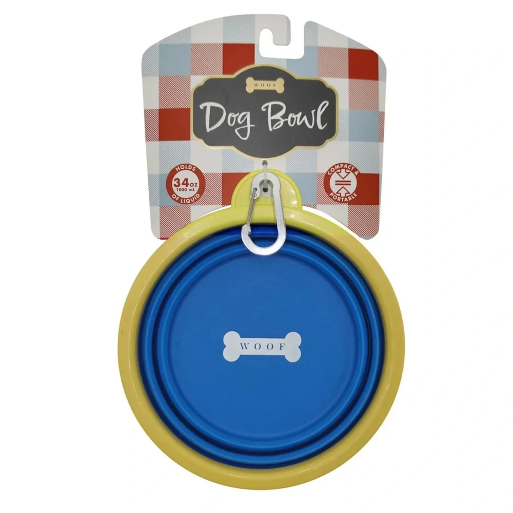 Woof Bone Feeding Travel Dog Bowl (Blue)
